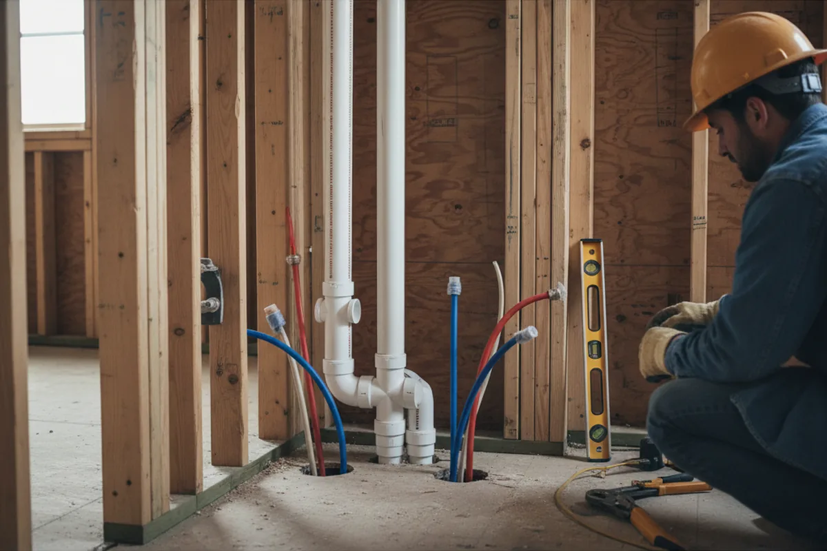 Drain and supply rough-in during Sump Pump Repair in Summit Point
